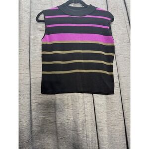 Clio Striped Sleeveless‎ Top Mock Neck Knit Pullover Casual Everyday Wear Size L